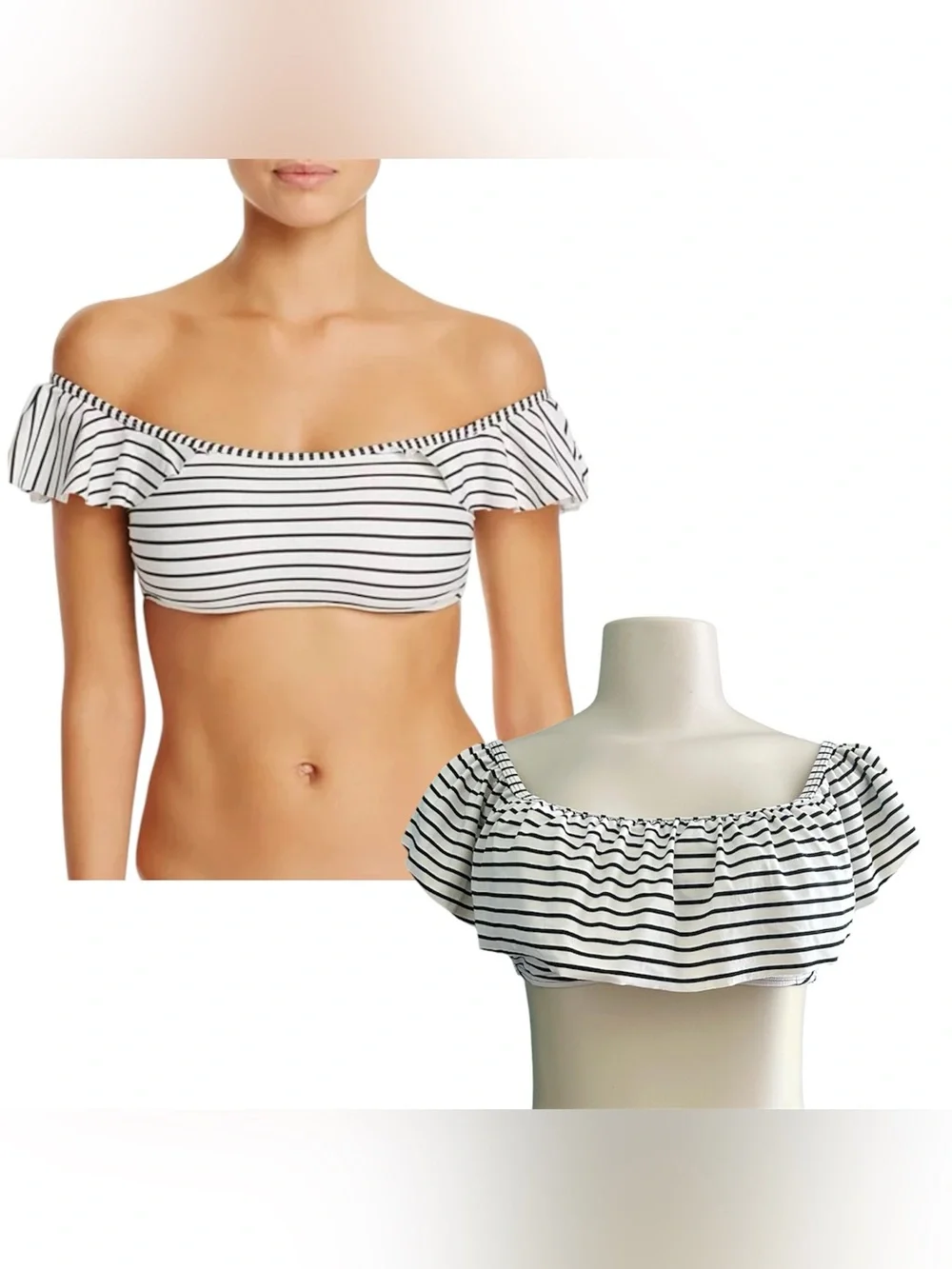 Victoria's Secret Black & White Ruffle Off Shoulder Bikini Top Size Large